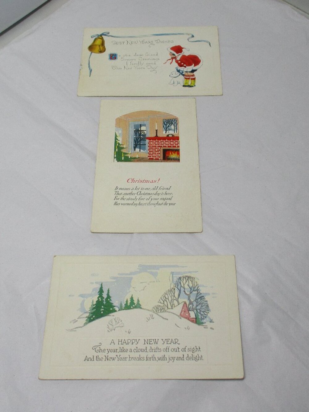 Bundle Lot of 3 Vintage Embossed  Early Christmas New Years Postcards PC Unused
